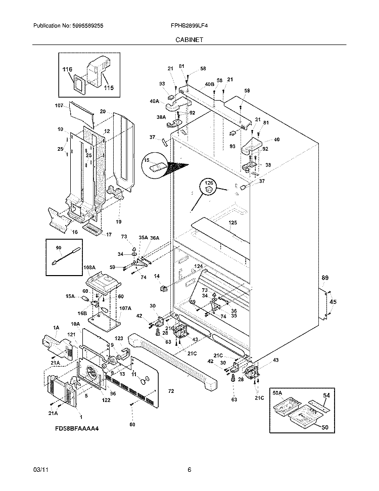 CABINET Diagram and Parts List for FPHB2899LF4  Frigidaire Refrigerator