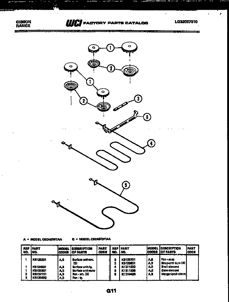 BROILER PARTS Diagram and Parts List for CEC4S7DTAA  Gibson Range