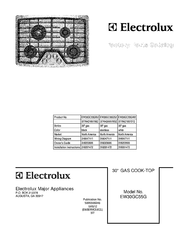 COVER Diagram and Parts List for EW30GC55GS2  Electrolux Cooktop