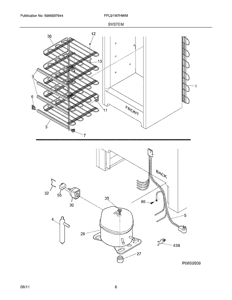 SYSTEM Diagram and Parts List for FFU21M7HWM  Frigidaire Freezer