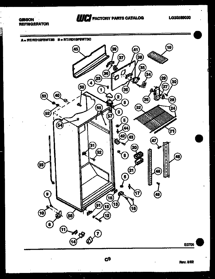 CABINET PARTS Diagram and Parts List for RD19F9WT3B  Gibson Refrigerator