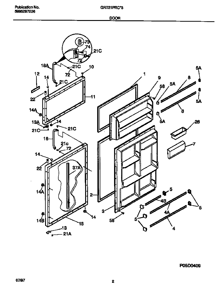 DOOR Diagram and Parts List for GRT21PRCW3  Gibson Refrigerator