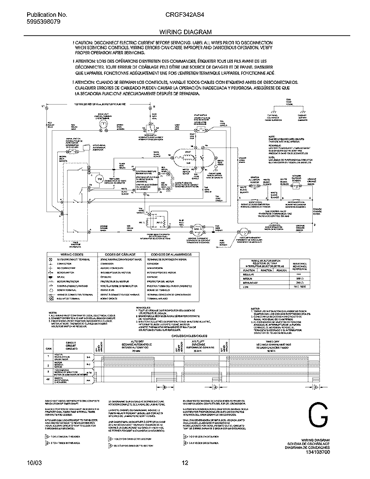 WIRING DIAGRAM Diagram and Parts List for CRGF342AS4  Frigidaire Dryer