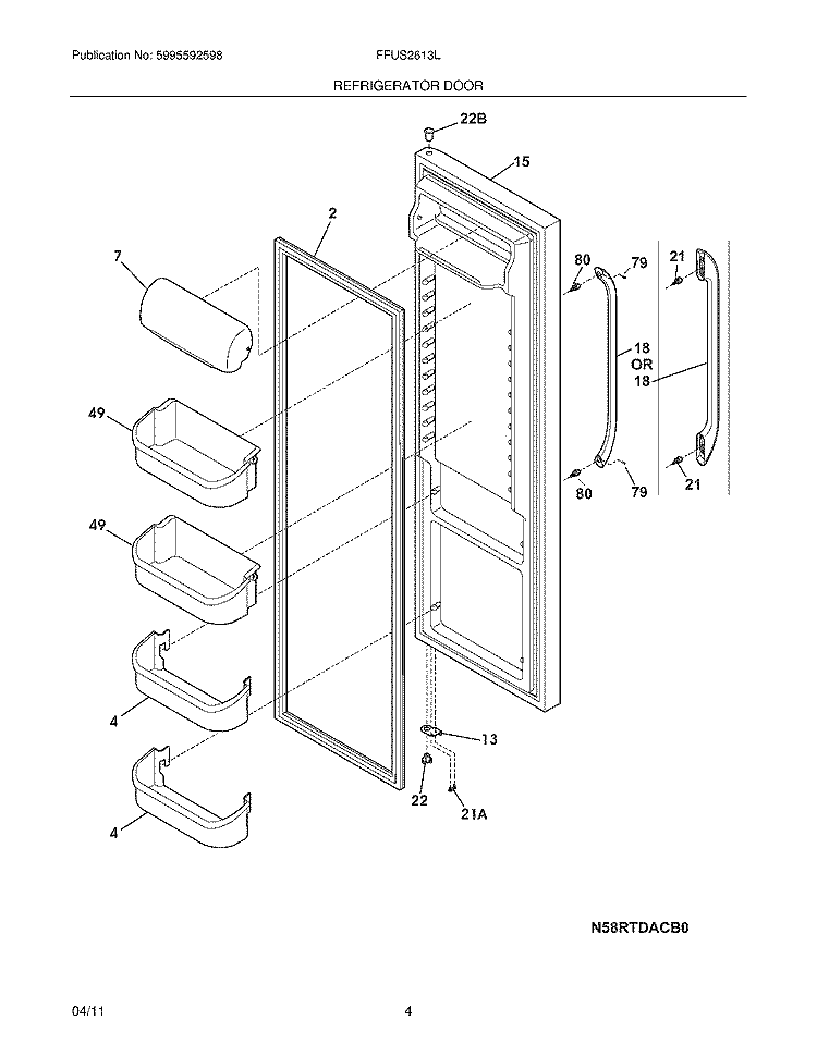 REFRIGERATOR DOOR Diagram and Parts List for FFUS2613LP5  Frigidaire Refrigerator