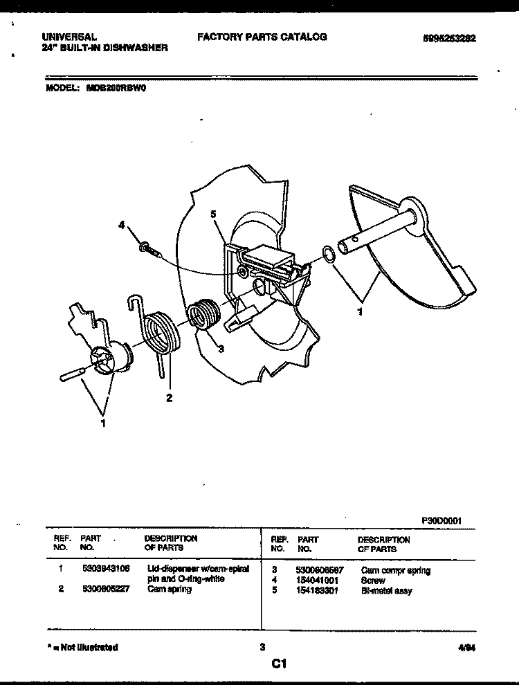 CAM Diagram and Parts List for MDB200RBW0  Frigidaire Dishwasher