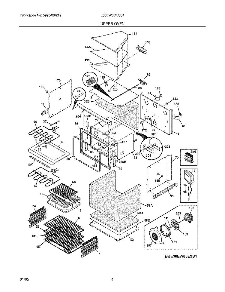 UPPER OVEN Diagram and Parts List for E30EW8CESS1  Electrolux Wall Oven