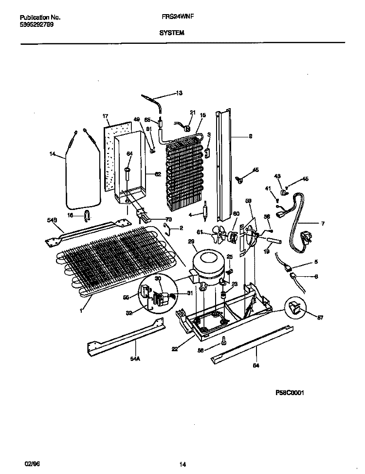 SYSTEM Diagram and Parts List for FRS24WNFW0  Frigidaire Refrigerator