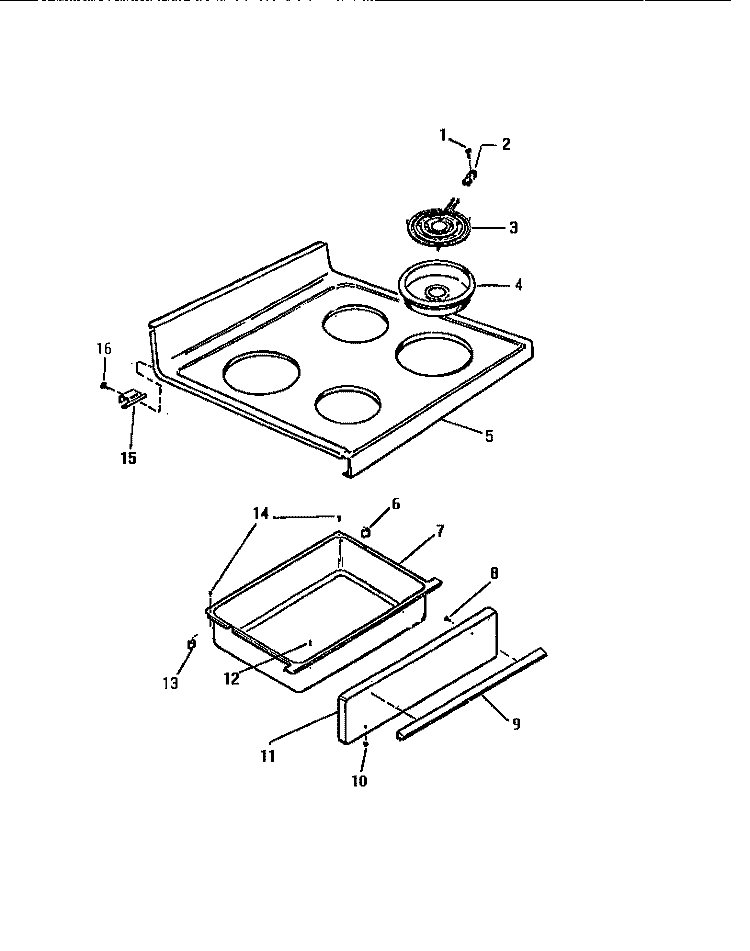 TOP, DRAWER Diagram and Parts List for KF460GDD1  Frigidaire Range