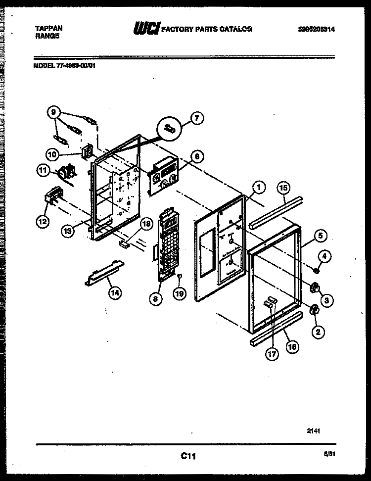 CONTROL PANEL Diagram and Parts List for 77-4950-00-01  Tappan Range