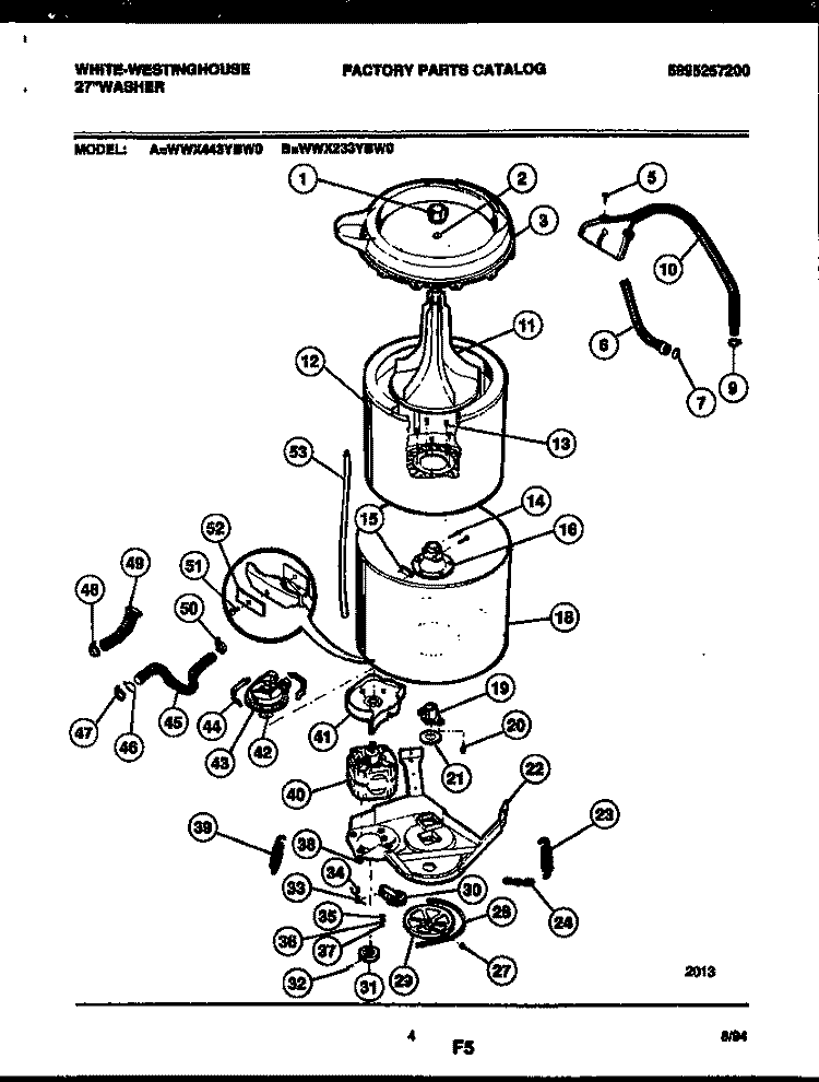 TUB DETAIL Diagram and Parts List for WWX233YBD0  Frigidaire Washer