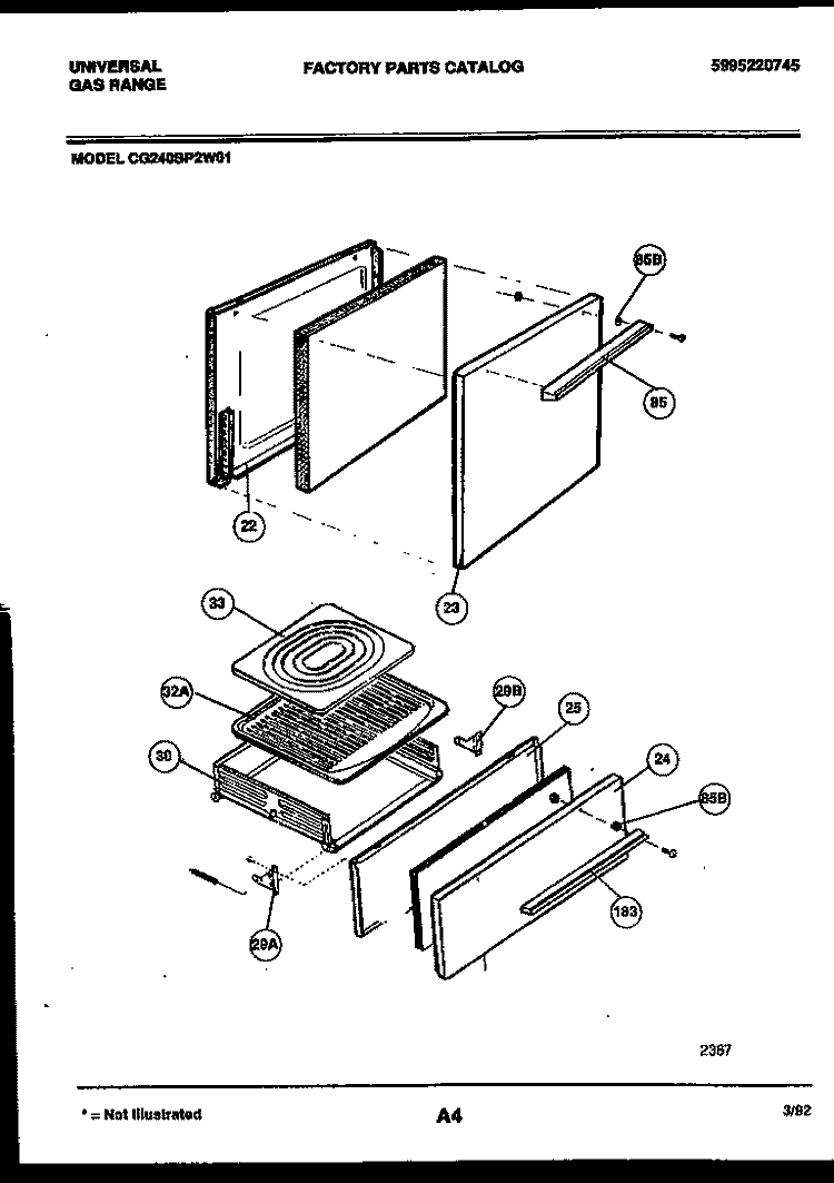 DOOR AND BROILER PARTS Diagram and Parts List for CG240SP2D1  Frigidaire Range