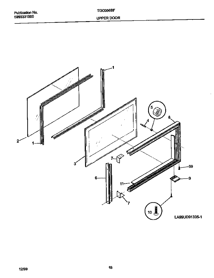UPPER DOOR Diagram and Parts List for TGO356BHD2  Tappan Range
