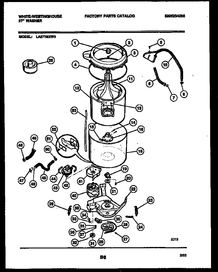 TUB DETAIL Diagram and Parts List for LA271MXW3  Frigidaire Washer