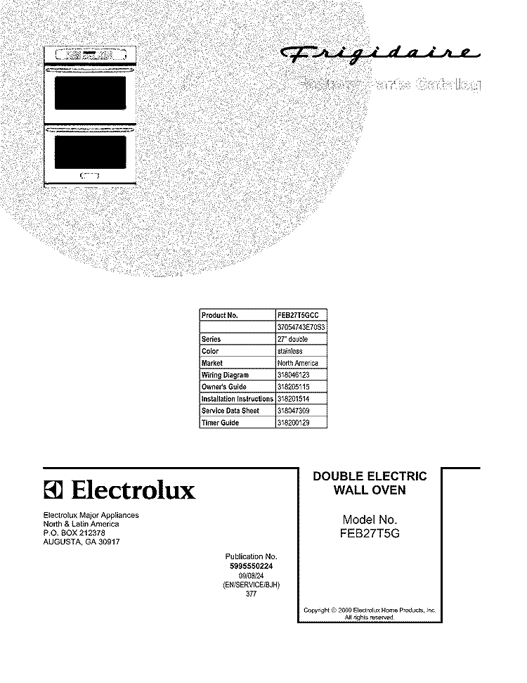 COVER Diagram and Parts List for FEB27T5GCC  Frigidaire Wall Oven