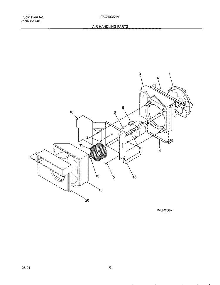 AIR HANDLER Diagram and Parts List for FAC103K1A1  Frigidaire Air Conditioner
