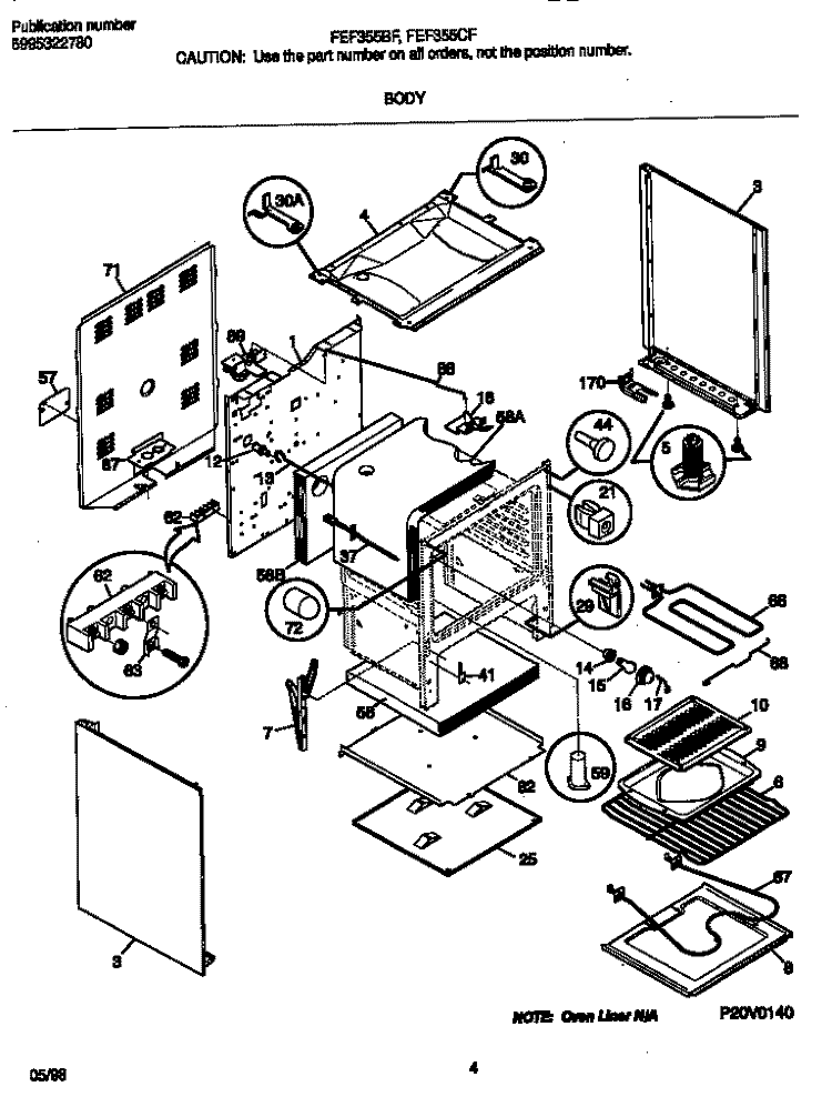 BODY Diagram and Parts List for FEF355CFSD  Frigidaire Range