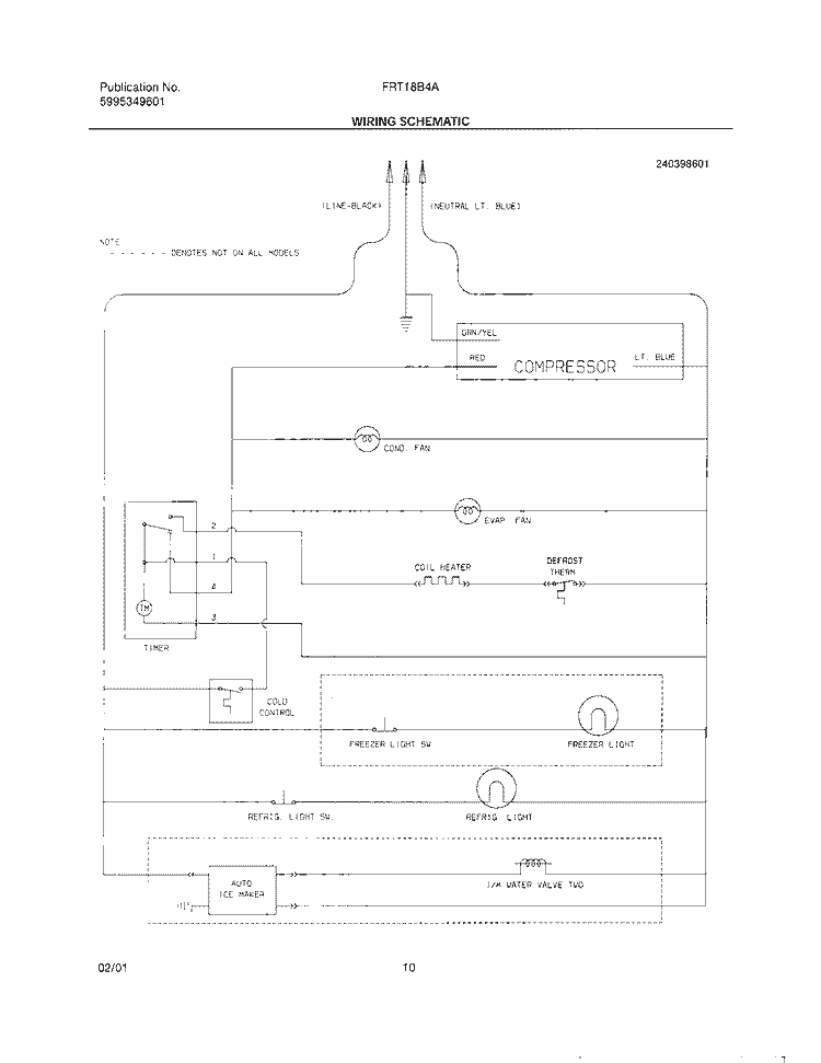 WIRING SCHEMATIC Diagram and Parts List for FRT18B4AW0  Frigidaire Refrigerator