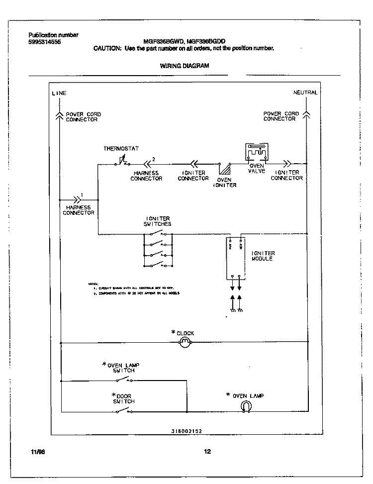 WIRING DIAGRAM Diagram and Parts List for MGF336BGDD  Frigidaire Range