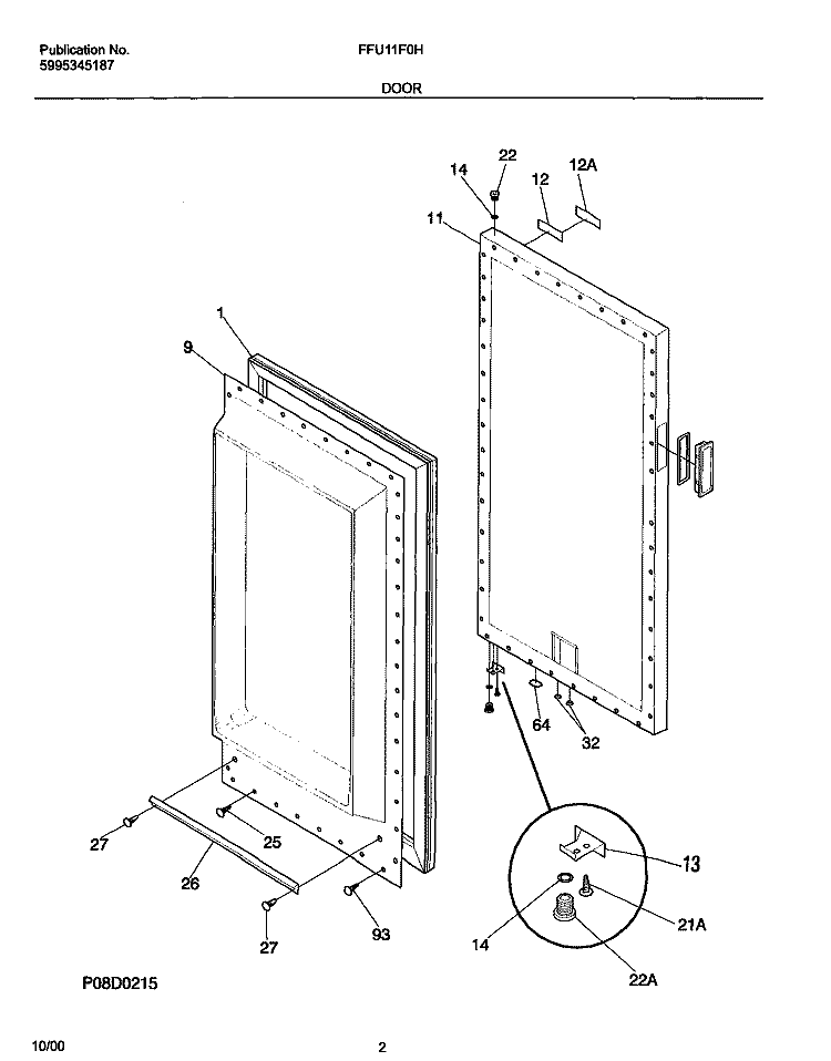 DOOR Diagram and Parts List for FFU11F0HW3  Frigidaire Freezer