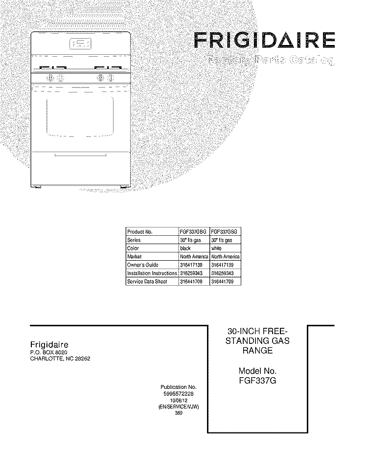 COVER Diagram and Parts List for FGF337GSG  Frigidaire Range