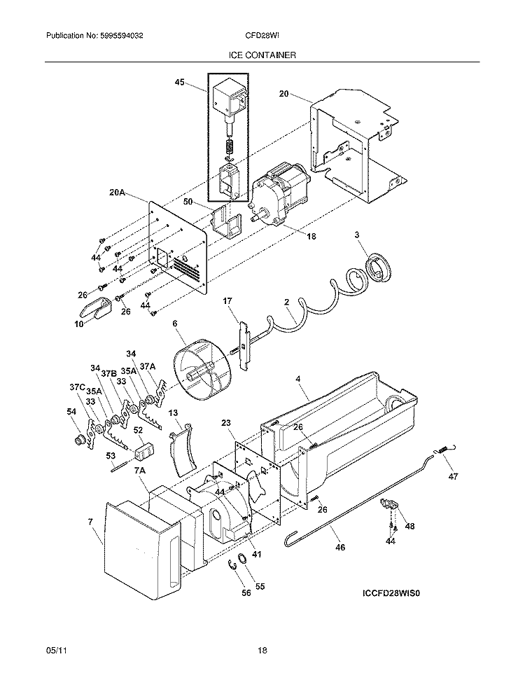 ICE CONTAINER Diagram and Parts List for CFD28WIS0  Crosley Refrigerator