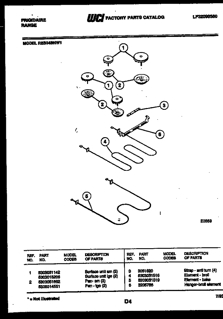 BROILER PARTS Diagram and Parts List for RES34BNL1  Frigidaire Range