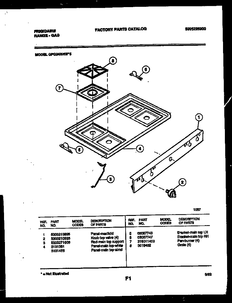 COOKTOP PARTS Diagram and Parts List for GPG34BNL5  Frigidaire Range