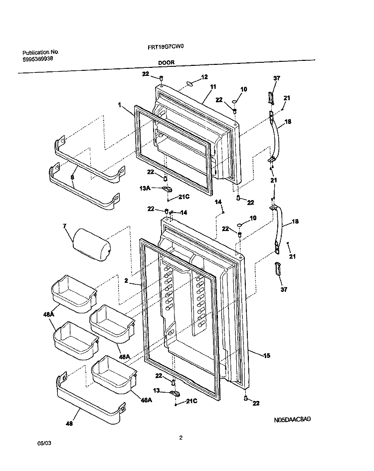DOOR Diagram and Parts List for FRT18G7CW0  Frigidaire Refrigerator