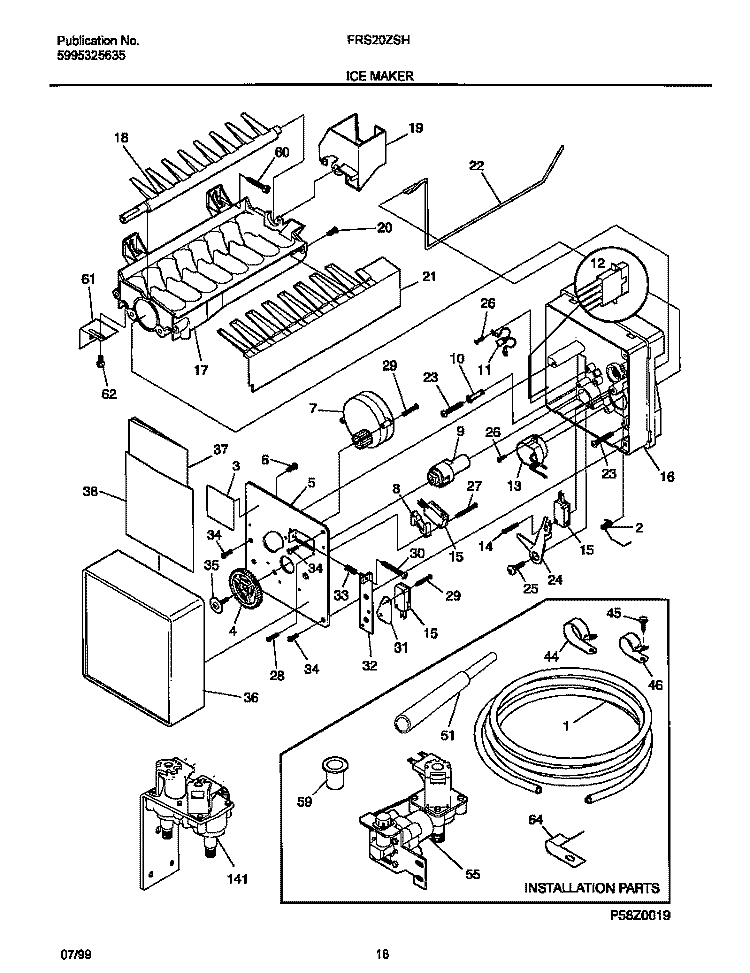 ICE MAKER Diagram and Parts List for FRS20ZSHB1  Frigidaire Refrigerator