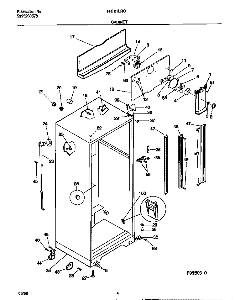 CABINET Diagram and Parts List for FRT21LRCW2  Frigidaire Refrigerator