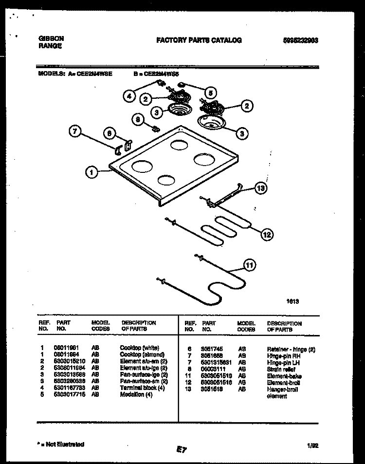 COOKTOP AND BROILER PARTS Diagram and Parts List for CEE2M4WS5  Gibson Range