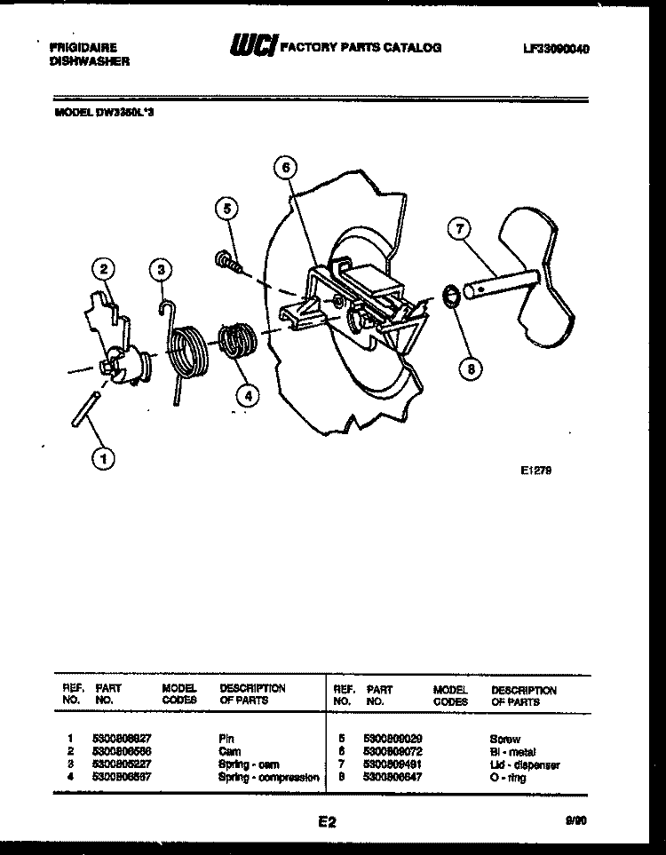CAM Diagram and Parts List for DW3350LW3  Frigidaire Dishwasher