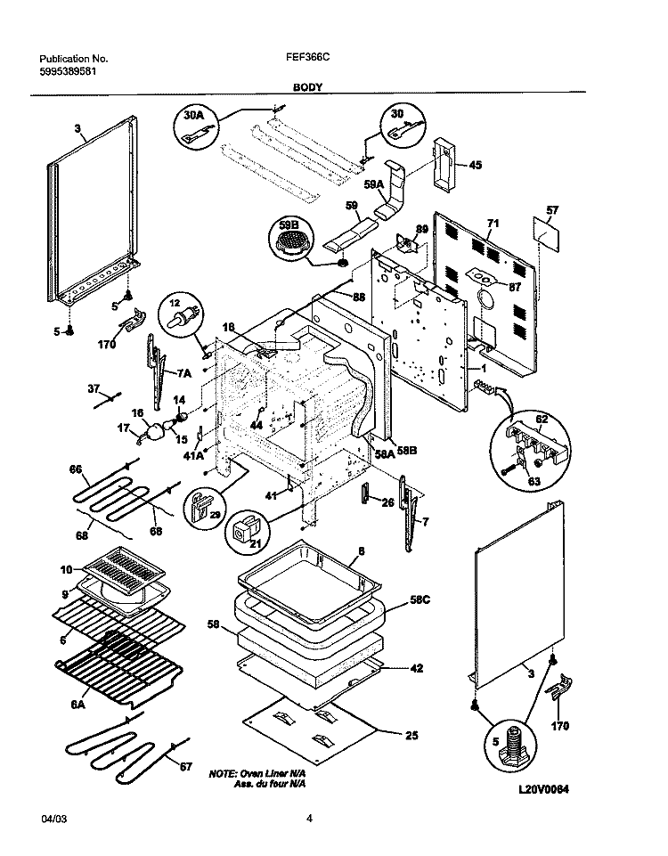 BODY Diagram and Parts List for FEF366CQA  Frigidaire Range