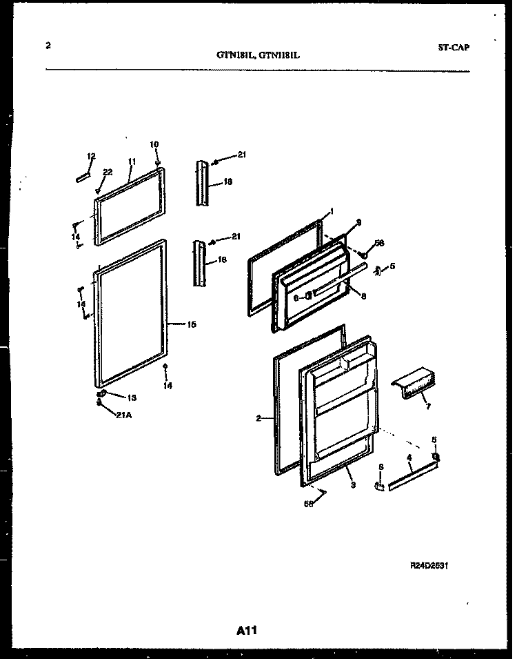 DOOR PARTS Diagram and Parts List for GTN181WLO  Uni Refrigerator