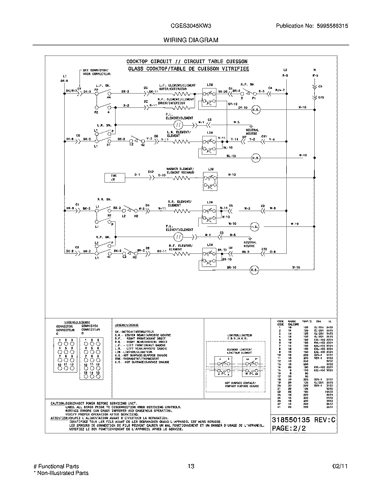 WIRING DIAGRAM Diagram and Parts List for CGES3045KW3  Frigidaire Wall Oven