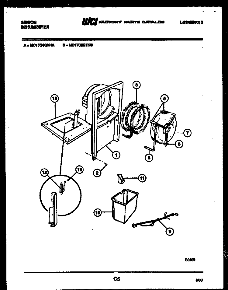 WATER AND CONDENSING PARTS Diagram and Parts List for MC17S5GTHB  Gibson Dehumidifier