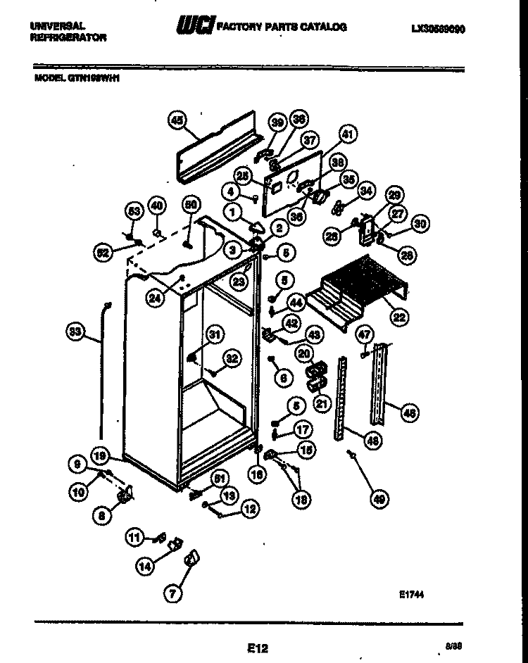CABINET PARTS Diagram and Parts List for GTN198DH1  Frigidaire Refrigerator