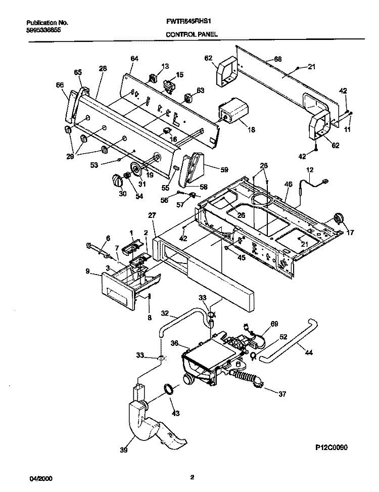 P12C0090 CONTROL PANEL Diagram and Parts List for FWTR645RHS1  Frigidaire Washer