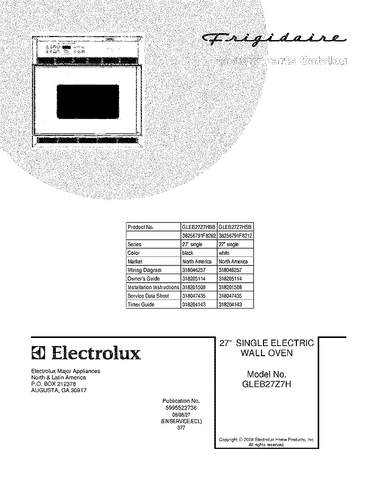 COVER Diagram and Parts List for GLEB27Z7HSB  Frigidaire Wall Oven