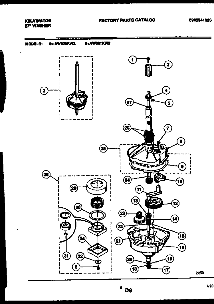 TRANSMISSION PARTS Diagram and Parts List for AW301KD2  Kelvinator Washer