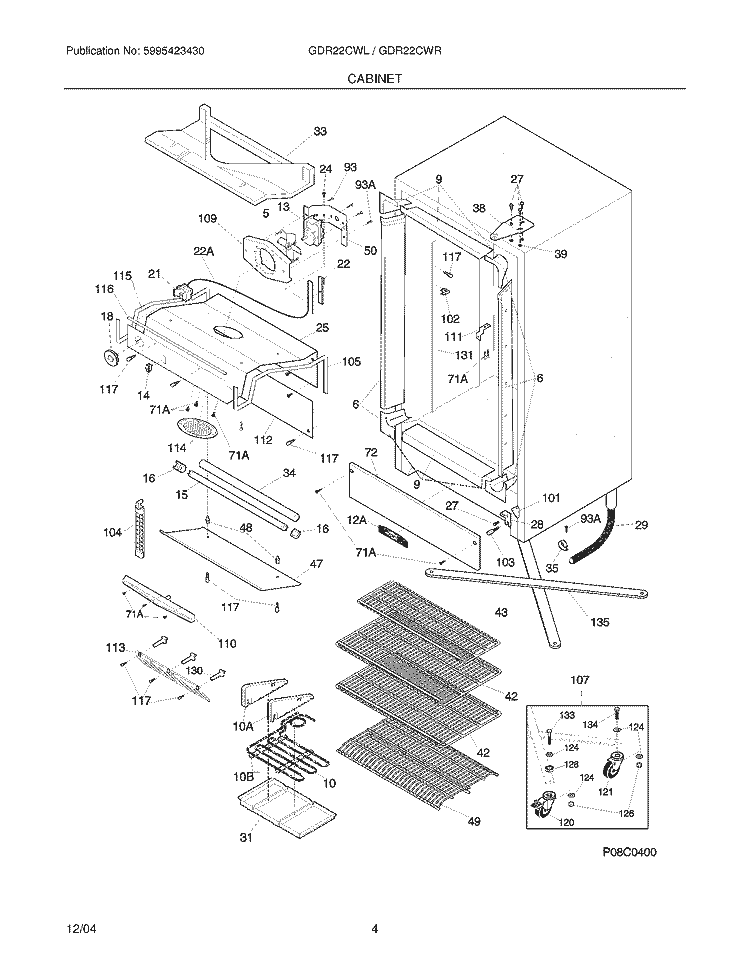 CABINET Diagram and Parts List for GDR22CWR4  Frigidaire Refrigerator
