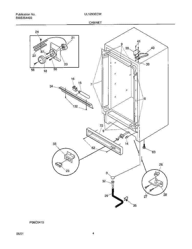 CABINET Diagram and Parts List for UL1293ECW11  Electrolux Freezer