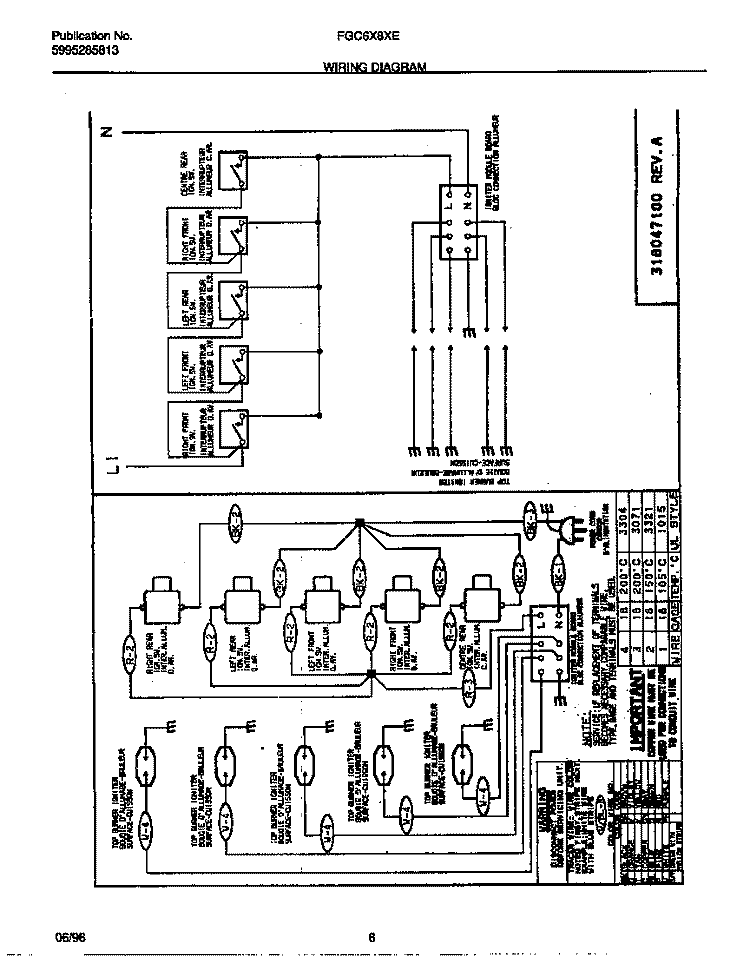 WIRING DIAGRAM Diagram and Parts List for FGC6X8XESA  Frigidaire Cooktop