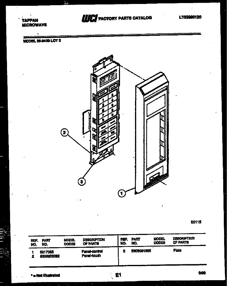 CONTROL PANEL Diagram and Parts List for 56-9439-10-02  Tappan Microwave