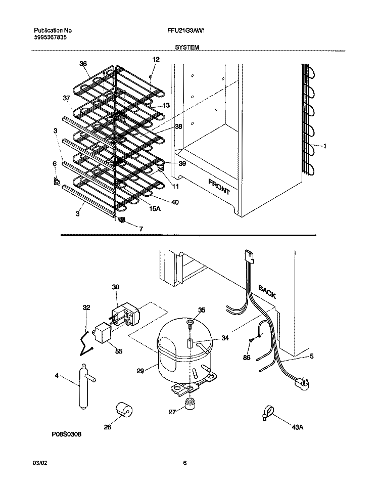 SYSTEM Diagram and Parts List for FFU21G3AW1  Frigidaire Freezer