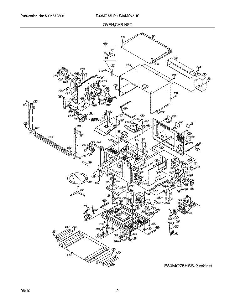 OVEN, CABINET Diagram and Parts List for E30MO75HPSA  Electrolux Microwave