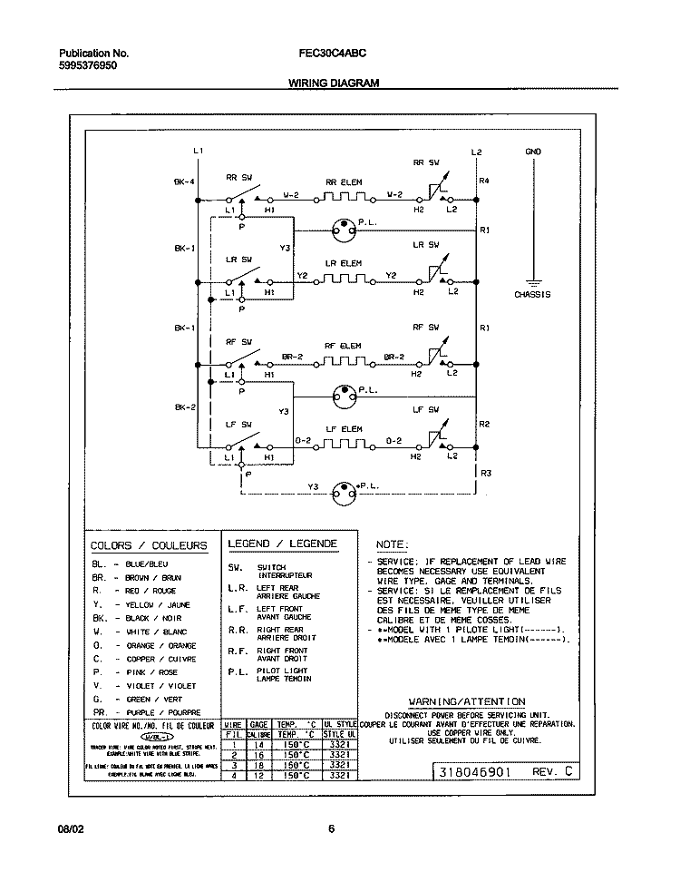 WIRING DIAGRAM Diagram and Parts List for FEC30C4ABC  Frigidaire Cooktop