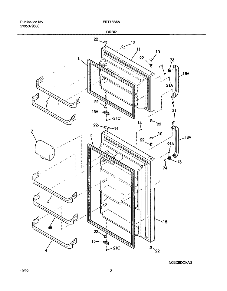 DOORS Diagram and Parts List for FRT18B5AT4  Frigidaire Refrigerator