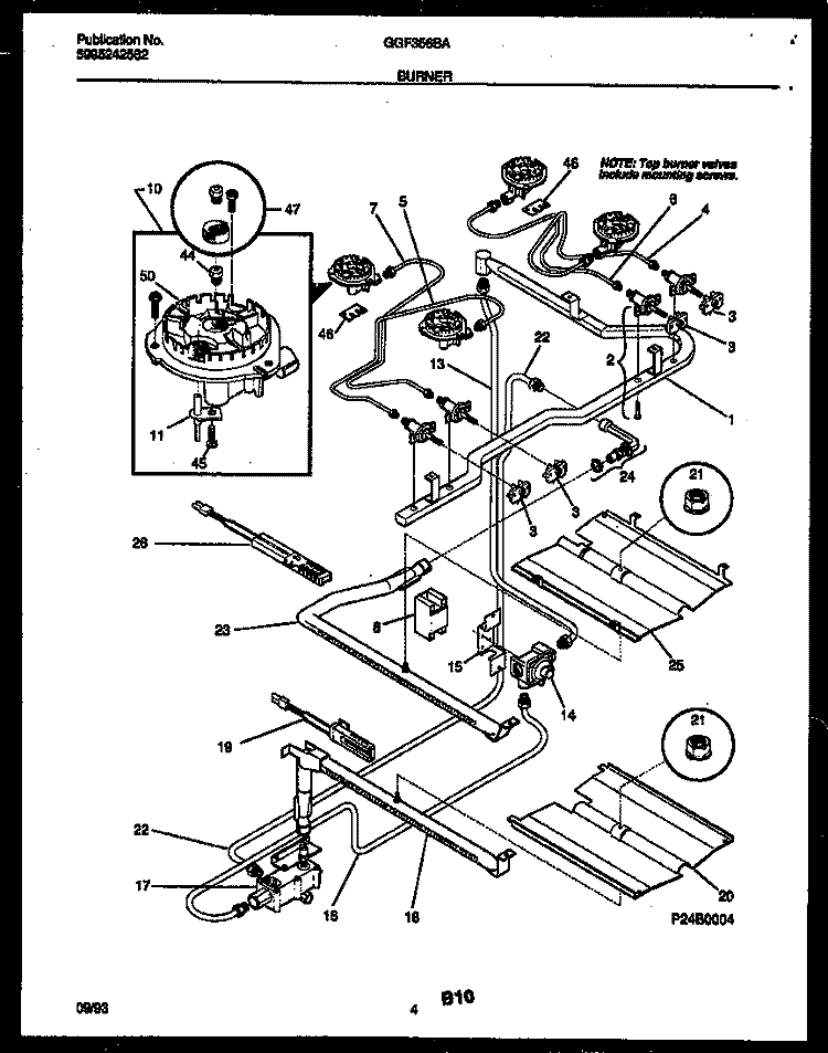 BURNER PARTS Diagram and Parts List for GGF356BADA  Gibson Range