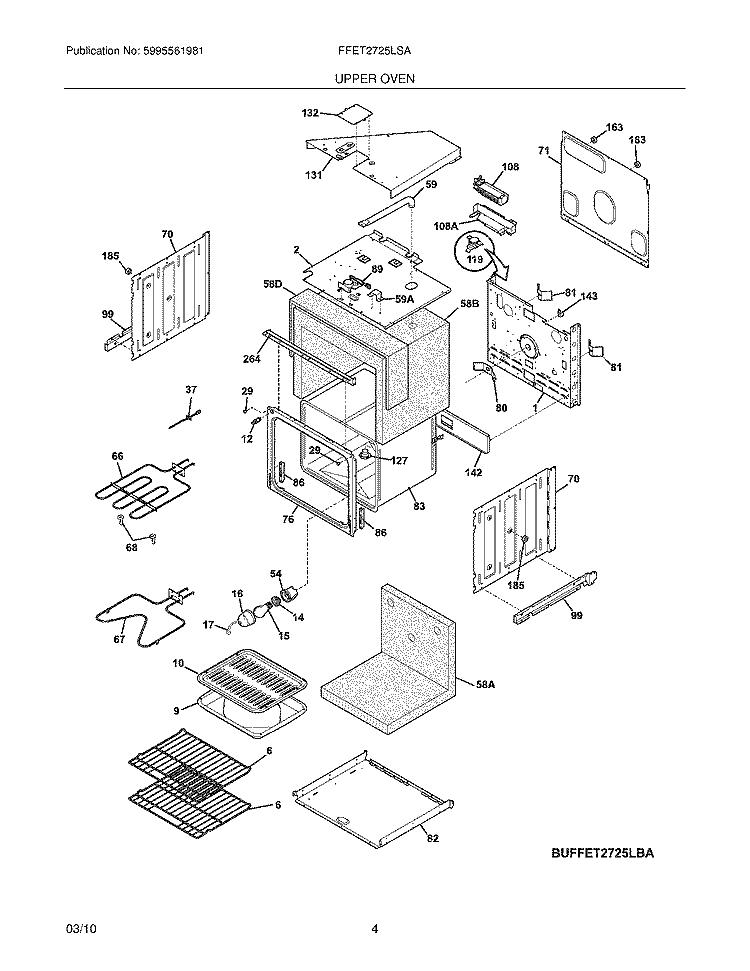 UPPER OVEN Diagram and Parts List for FFET2725LSA  Frigidaire Wall Oven